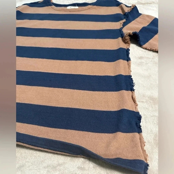 Madewell Shirt Women’s Size Small Striped Blue Brown Frayed Sweater - Picture 7 of 7